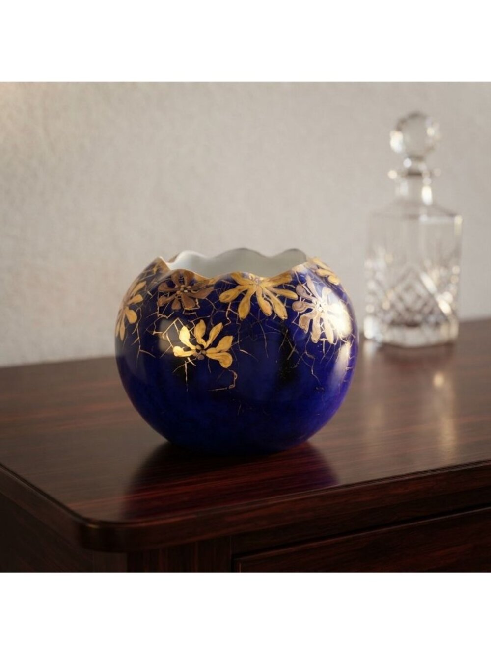 Antique Ernst Wahliss Vienna Porcelain Rose Bowl Cobalt Gold Art Nouveau 1893